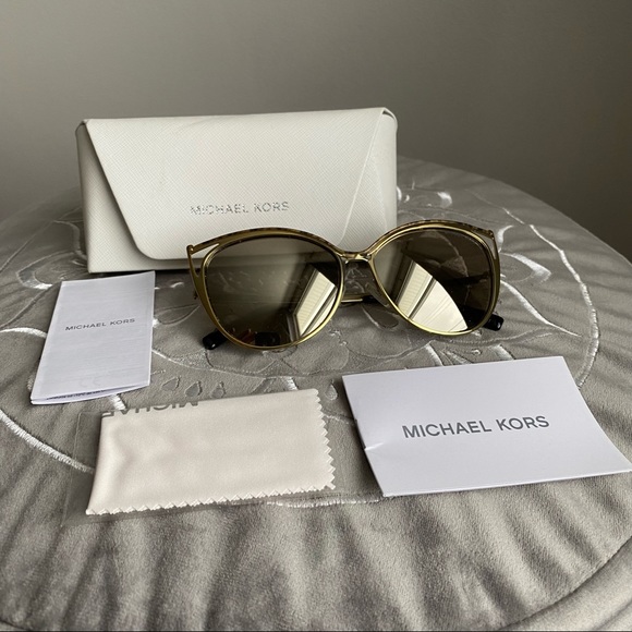 Michael Kors Ina Gold Cat’s Eye Mirrored Sunglasses - Picture 3 of 14